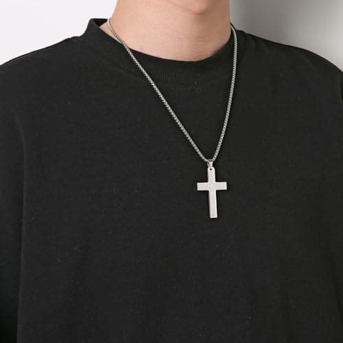 HZMAN Stainless Steel Cross Necklace Lord's Prayer Pendant