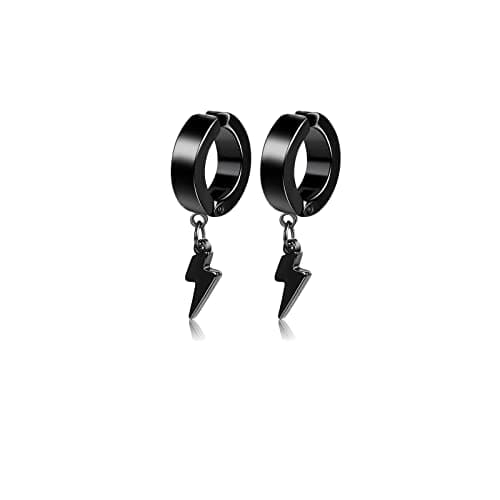 PJWONG Punk Hip Hop Silver Black Gold Tone Dangle Hoop Earrings for Women Men Teens
