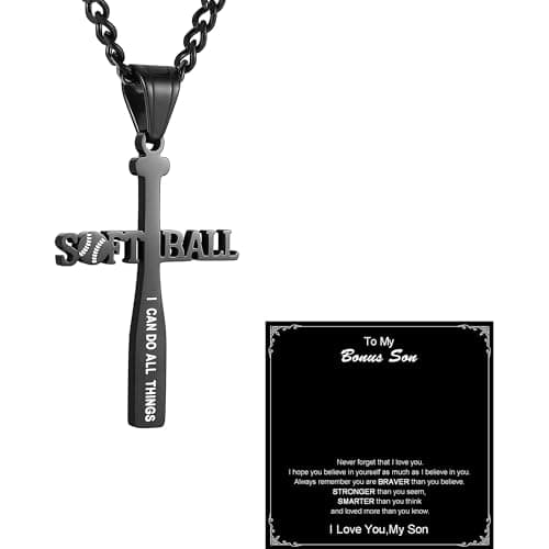 Softball Bat Cross Pendant Necklace with Bible Verse