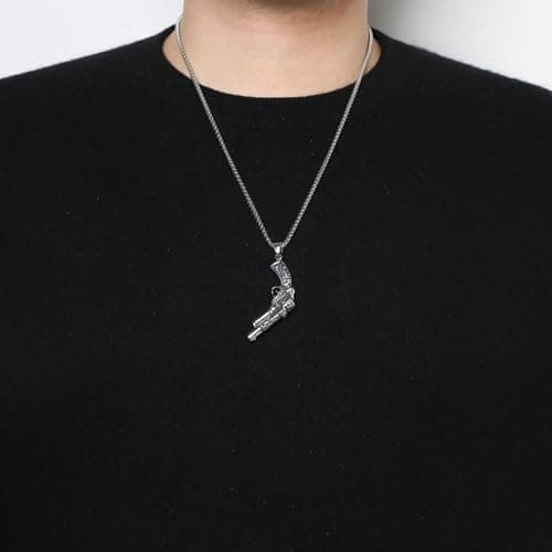 HZMAN Stainless Steel Revolver Gun Necklace for Men Secret Service Role Play Pendant Jewelry