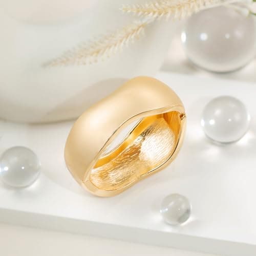 HZMAN Chunky Gold Hammered Cuff Bracelet for Women