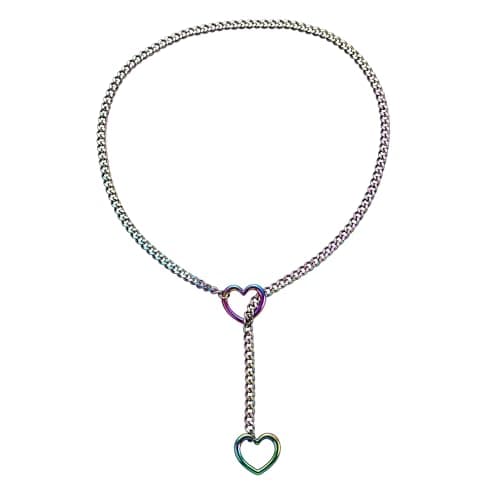 Qitian Men's Punk Gothic Stainless Steel Y-Necklace, Adjustable Heart O-Ring Necklace