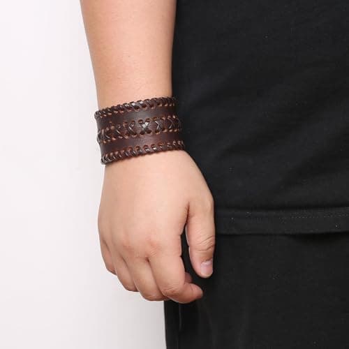 HZMAN Brown Retro Leather Cuff Bracelet for Men