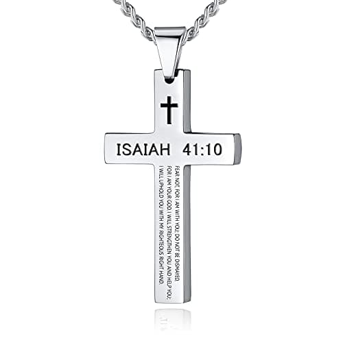 REVEMCN Men's Black Silver Stainless Steel Cross Necklace Faith Jewelry