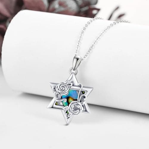 AXOMY Sterling Silver Abalone Rose Star of David Pendant Necklace