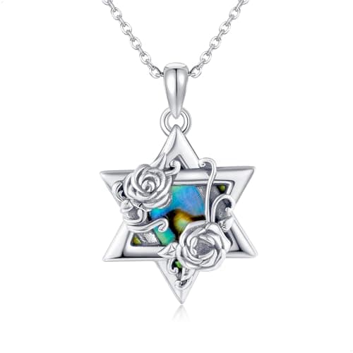 AXOMY Sterling Silver Abalone Rose Star of David Pendant Necklace