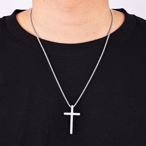Men's Inspirational Fiusem Stainless Steel Cross Chain Necklace