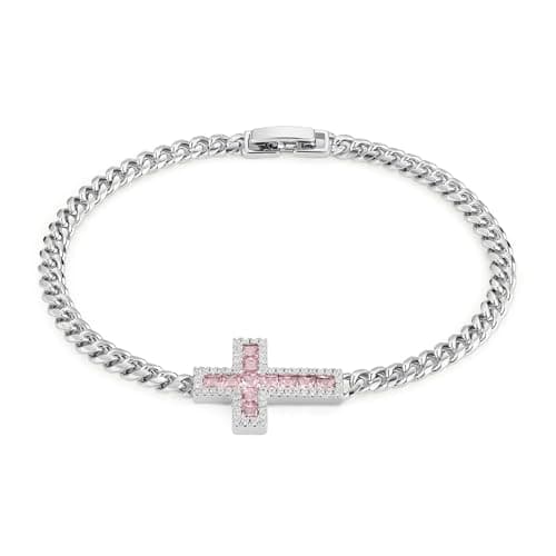 14K Rose Gold Plated CZ Cross Bracelet for Women