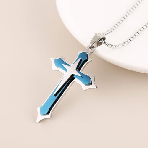 HZMAN Men's High Polished Stainless Steel Multilayer Cross Necklace Gift with 24 Inch Chain