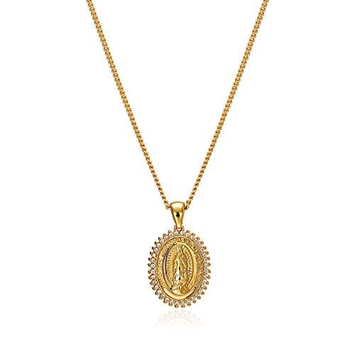 ACC PLANET Gold Plated Virgin Mary Rhinestone Necklace Pendant Ideal for Mother's Day