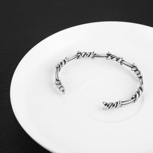 HZMAN Barbed Wire Bracelet Men Gothic Punk Stainless Steel Cuff Jewelry Gift
