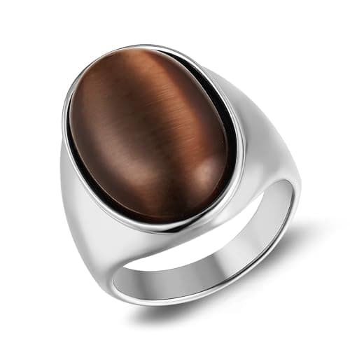 Retro Tiger Eye Stone Turquoise Wedding Ring Stainless Steel Ring Size 7-14