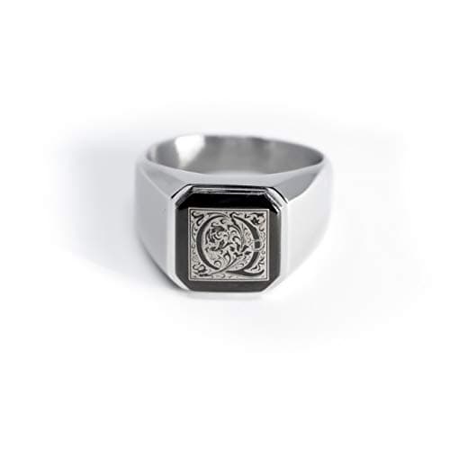 Tioneer Stainless Steel Letter Ring | Square Flat Top Men's & Women's Jewelry (Black, Gold, Silver) Size 7-16