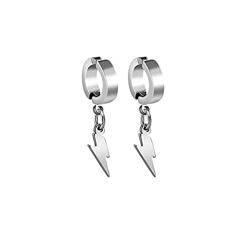 PJWONG Punk Hip Hop Silver Black Gold Tone Dangle Hoop Earrings for Women Men Teens