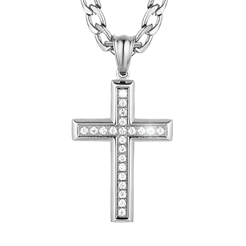 Gold-Plated CZ Cross Necklace for Men and Women - 24 Inch Chain