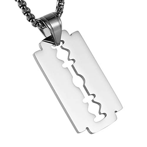 Stainless Steel Razor Blade Dog Tag Pendant Hip Hop Necklace