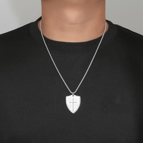 Yaumatea Armor of God Cross Pendant, Knights Templar Crusader, Stainless Steel Necklace