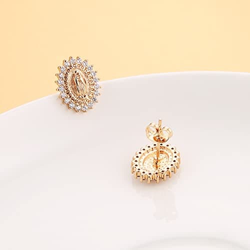 HZMAN 14K Gold Plated Virgin Mary Stud Earrings for Women