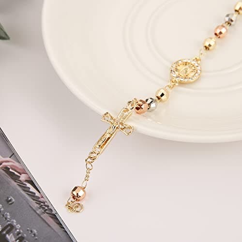 Virgin Mary Rosary Bead Cross Bracelet - Adjustable Link Bracelet for Women - Jewelry Gift