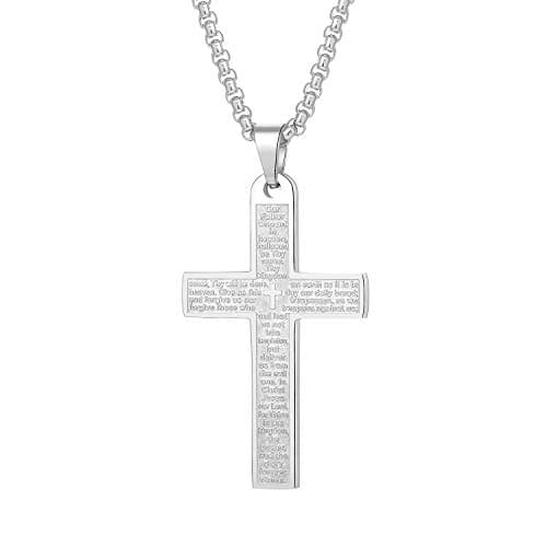 JAYUMO Men's Stainless Steel Cross Necklace with Lord's Prayer Pendant 20" Chain