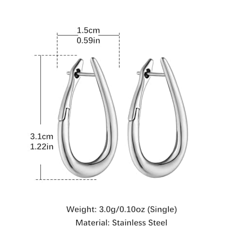 HZMAN Lightweight Stainless Steel Geometric Irregular U-Shaped Earring Jewelry