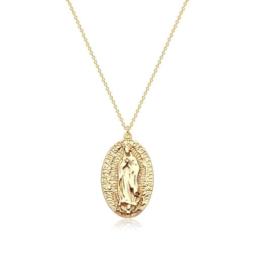 VACRONA 18k Gold Plated Vintage Textured Coin Necklace for Women