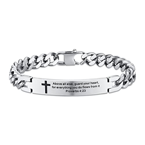 Religious Bible Verse Cross Bracelet Stainless Steel Inspirational ID Bracelets for Men Women