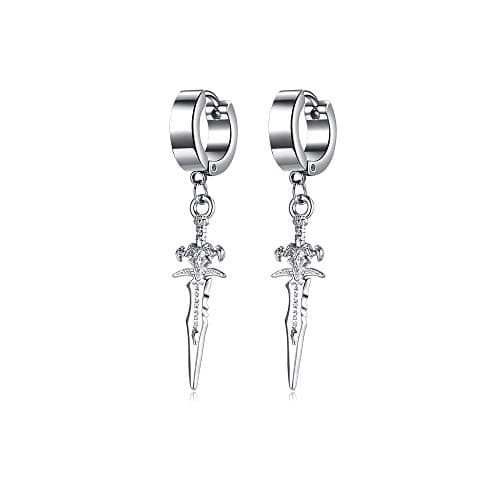 PJWONG Punk Hip Hop Silver Black Gold Tone Dangle Hoop Earrings for Women Men Teens