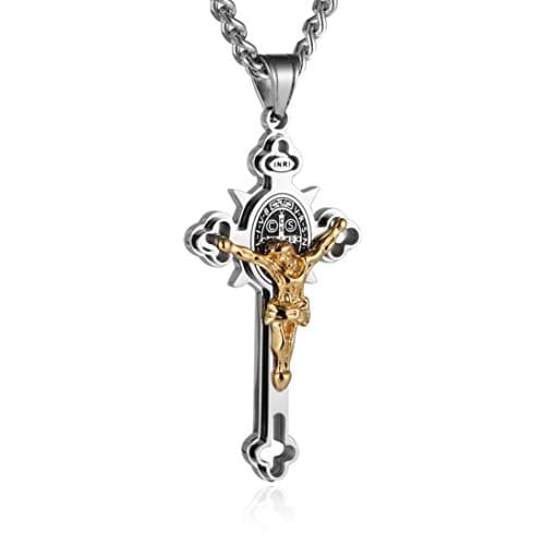 HZMAN Saint St. Benedict Crucifix Cross Necklace