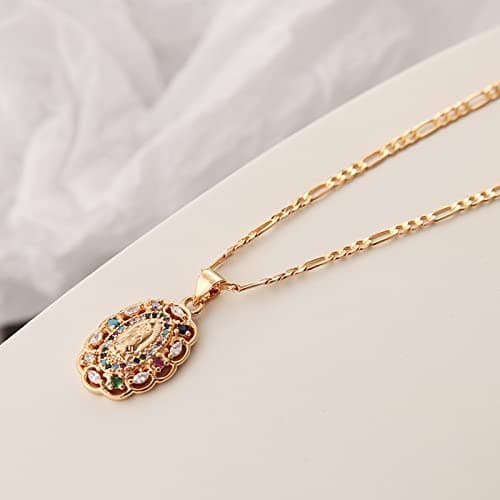 14K Gold Plated Virgin Mary Necklace - Our Lady of Guadalupe Pendant for Women