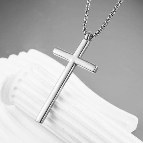 HZMAN Large Cross Necklace for Men Stainless Steel Retro Gift