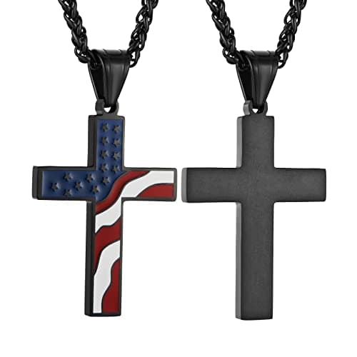 HZMAN American Flag Patriotic Cross Pendant Necklace