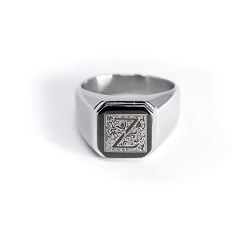 Tioneer Stainless Steel Letter Ring | Square Flat Top Men's & Women's Jewelry (Black, Gold, Silver) Size 7-16