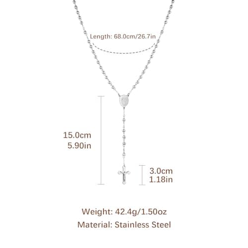 Women's Stainless Steel Rosary Cross Necklace