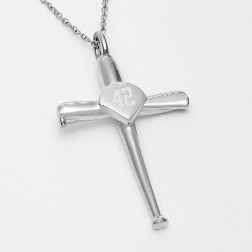 PicturesOnGold.com Stainless Steel Baseball Bat Cross Pendant with Number - 3/4" x 1 1/4"