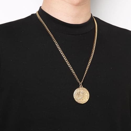 HZMAN Men's Stainless Steel Coin Necklace with Retro Ecclesiastes Bible Verse Pendant Jewelry Gift