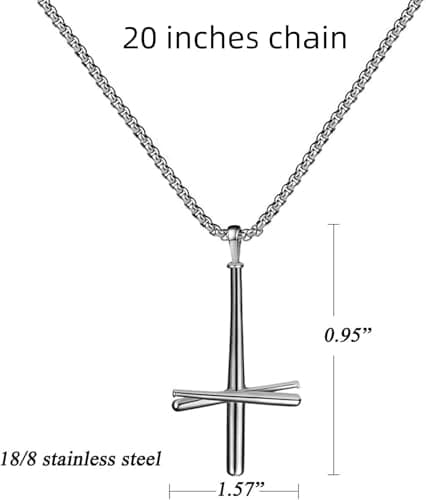 AB Max Stainless Steel Cross Necklace - Upgraded Baseball Bats Design 20" Chain