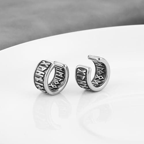 HZMAN Norse Viking Runes Ear Cuff Earrings - Retro Stainless Steel Jewelry for Men & Women
