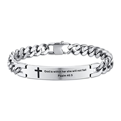 Religious Bible Verse Cross Bracelet Stainless Steel Inspirational ID Bracelets for Men Women