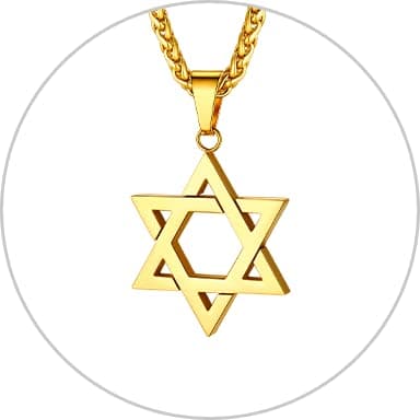 ChainsHouse Magen Star of David Necklace, Stainless Steel/18K Gold Plated Hexagram Jewelry