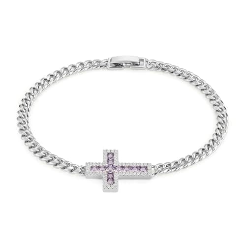 14K Rose Gold Plated CZ Cross Bracelet for Women