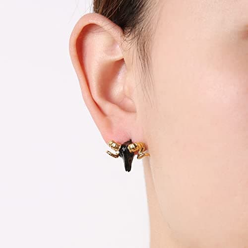 HZMAN Goat Head Stud Earrings Stainless Steel Biker Jewelry Gift