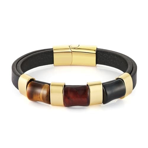 HZMAN Mens Gradient Tiger Eye Leather Bracelet for Leisure and Business