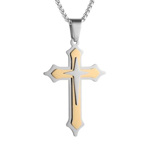 HZMAN Men's High Polished Stainless Steel Multilayer Cross Necklace Gift with 24 Inch Chain