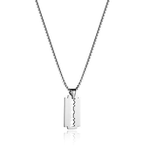 Stainless Steel Razor Blade Dog Tag Pendant Hip Hop Necklace