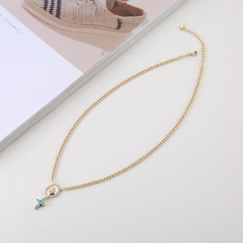 HZMAN Women's Dainty 14K Gold Plated Cross Pendant Choker Necklace Adjustible Gift