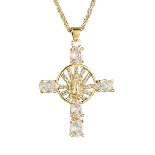HZMAN Virgin Mary 18K Gold Plated Cubic Zirconia Necklace Jewelry