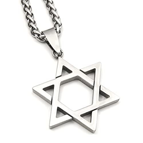 Gungneer David Star Necklace with Stainless Steel Chain for Men & Women