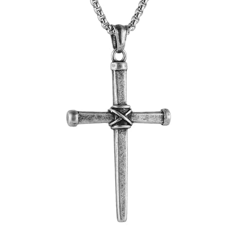 HZMAN Men's Stainless Steel Antique Cross Pendant Necklace Christian Jewelry Gift