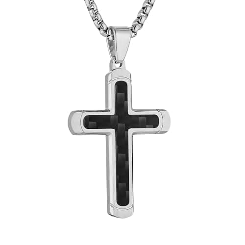 HZMAN Polished Stainless Steel Cross Necklace for Men & Women Christian Faith Jewelry Gift
